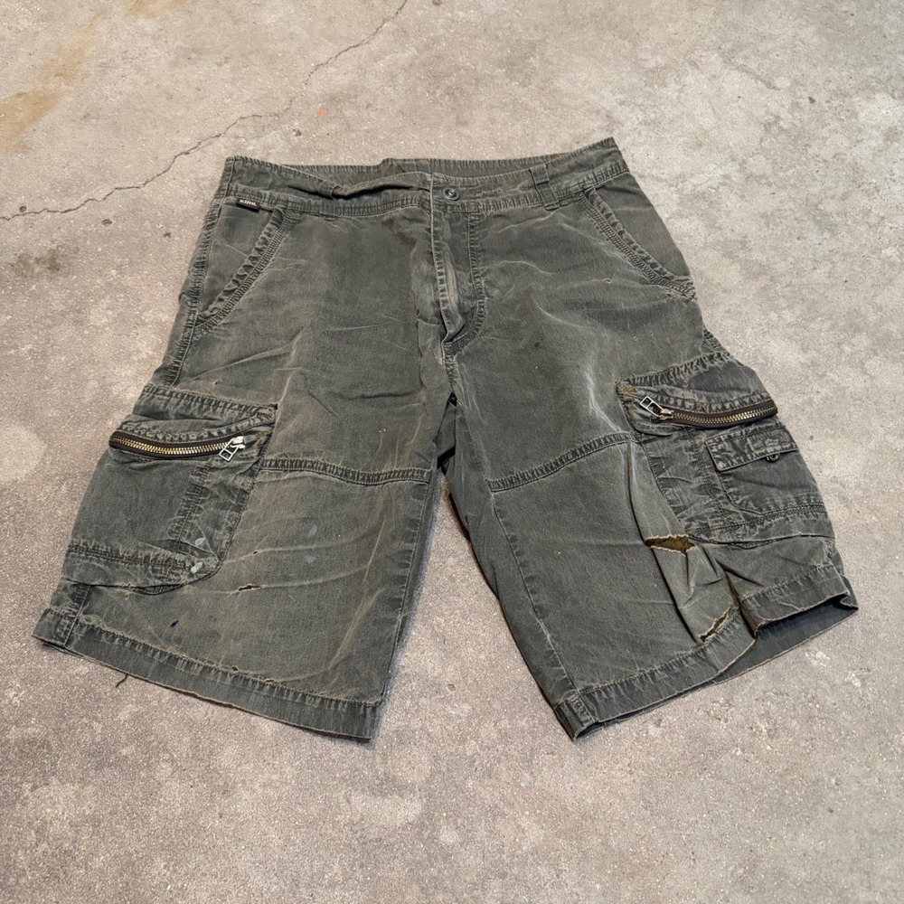 KUHL Cargo Shorts Mens 32 Green Vintage Patina Dye Distressed Rugged Utility